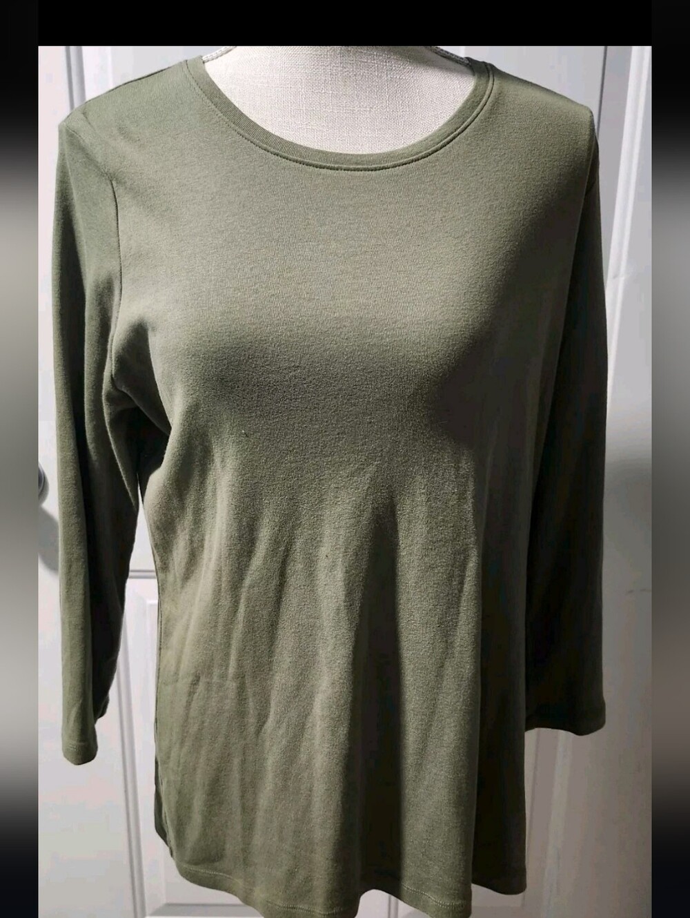 Kim Rogers Shirt Womens Large Olive Green Round Neck 3/4 Sleeve Pullover Shirt